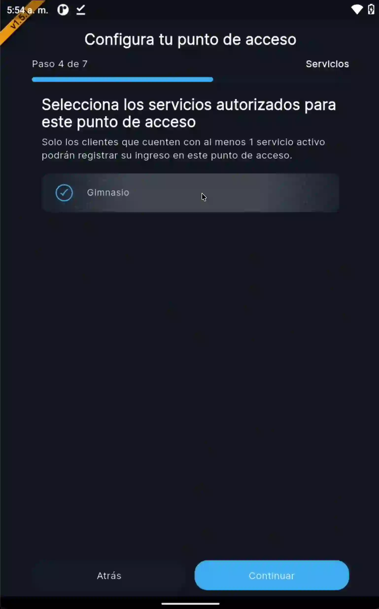 Paso 4: Selección de servicios permitidos