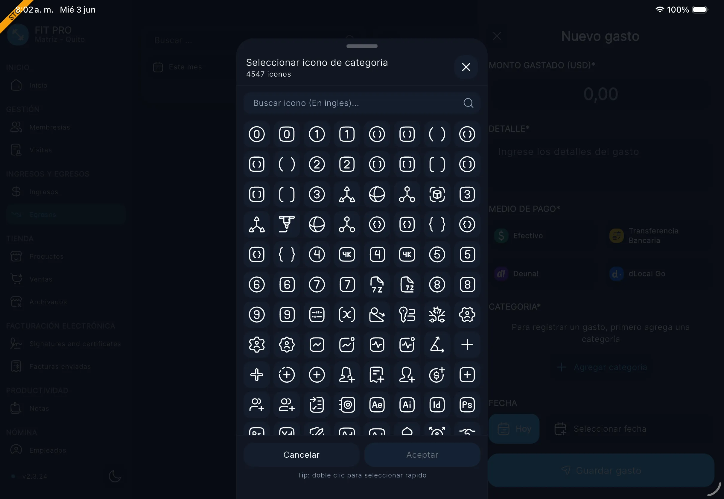 Buscador y selector de iconos de categoría