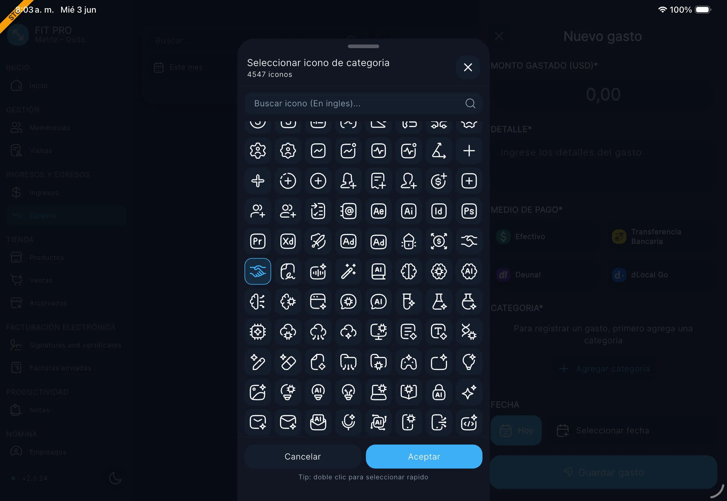 Icono de handshake seleccionado