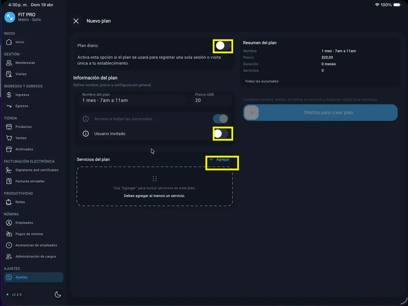 Configuración base