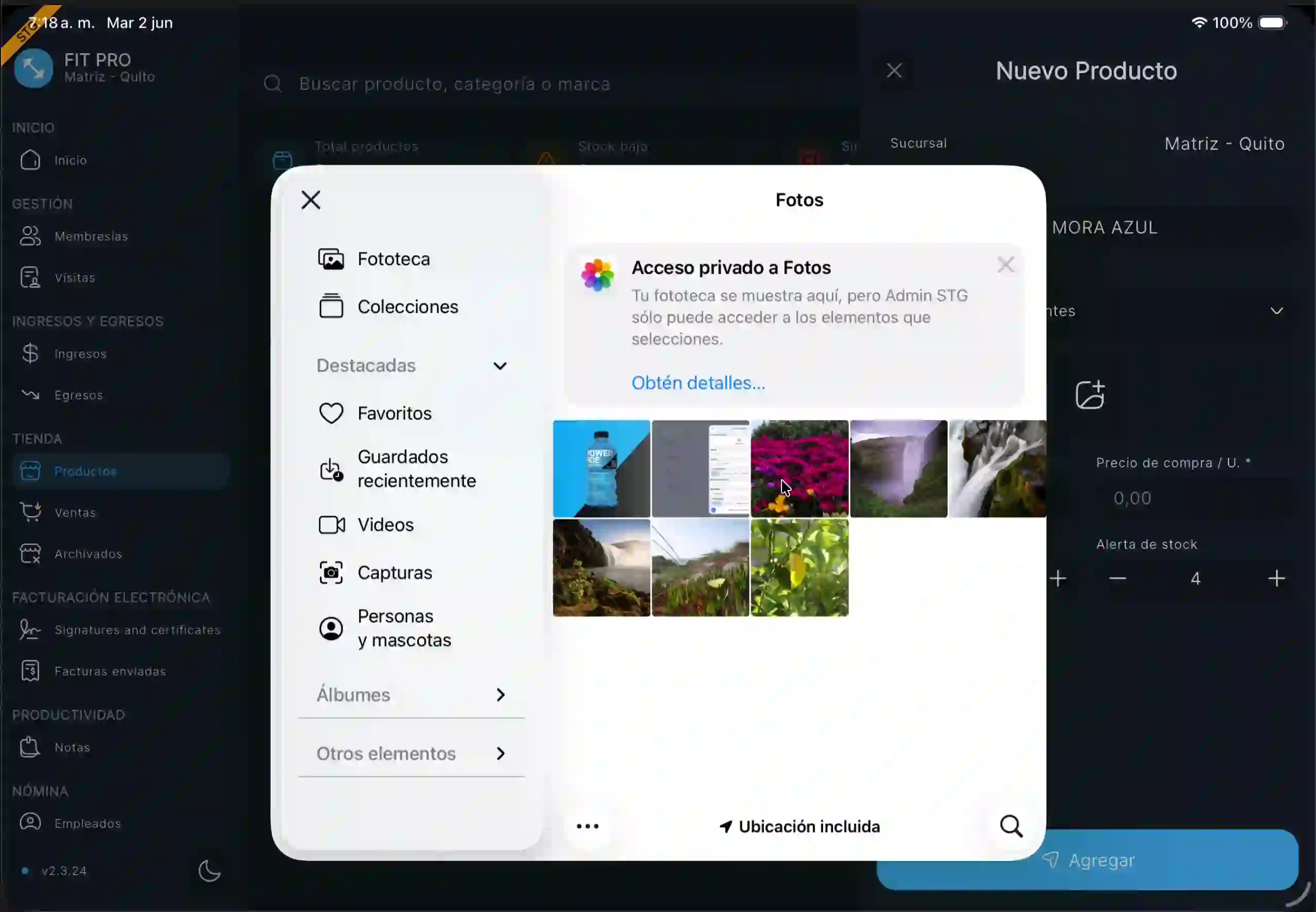 Opciones para añadir imagen al producto