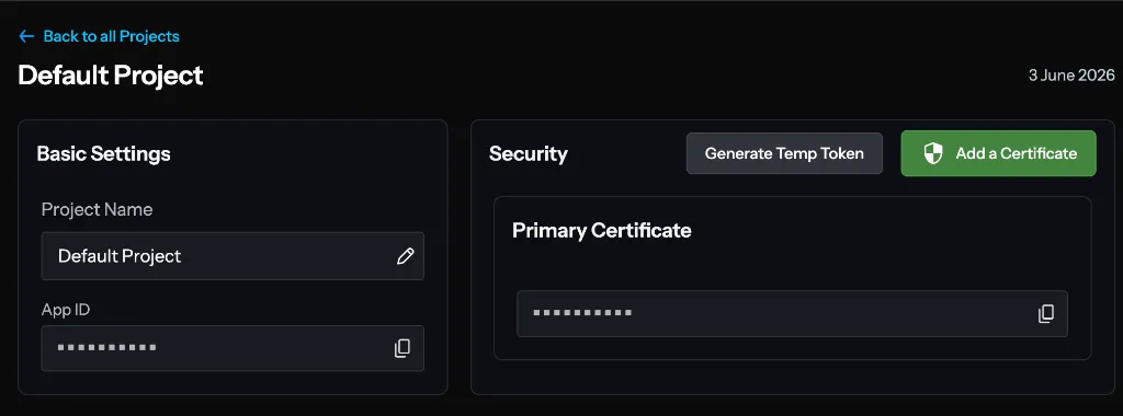 Credenciales App ID y Primary Certificate en Agora.io