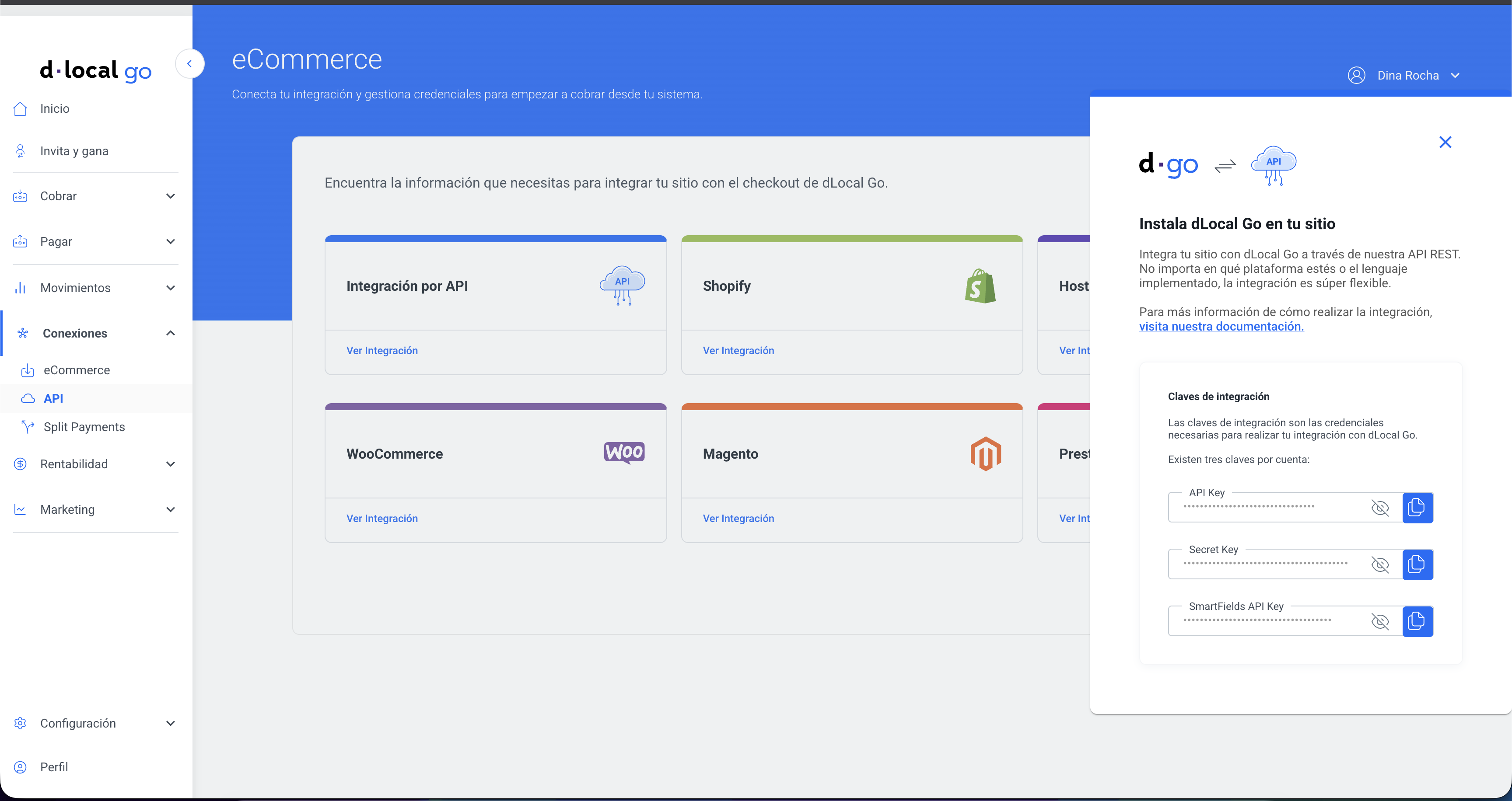 Ubicación de las claves de API en dLocal Go