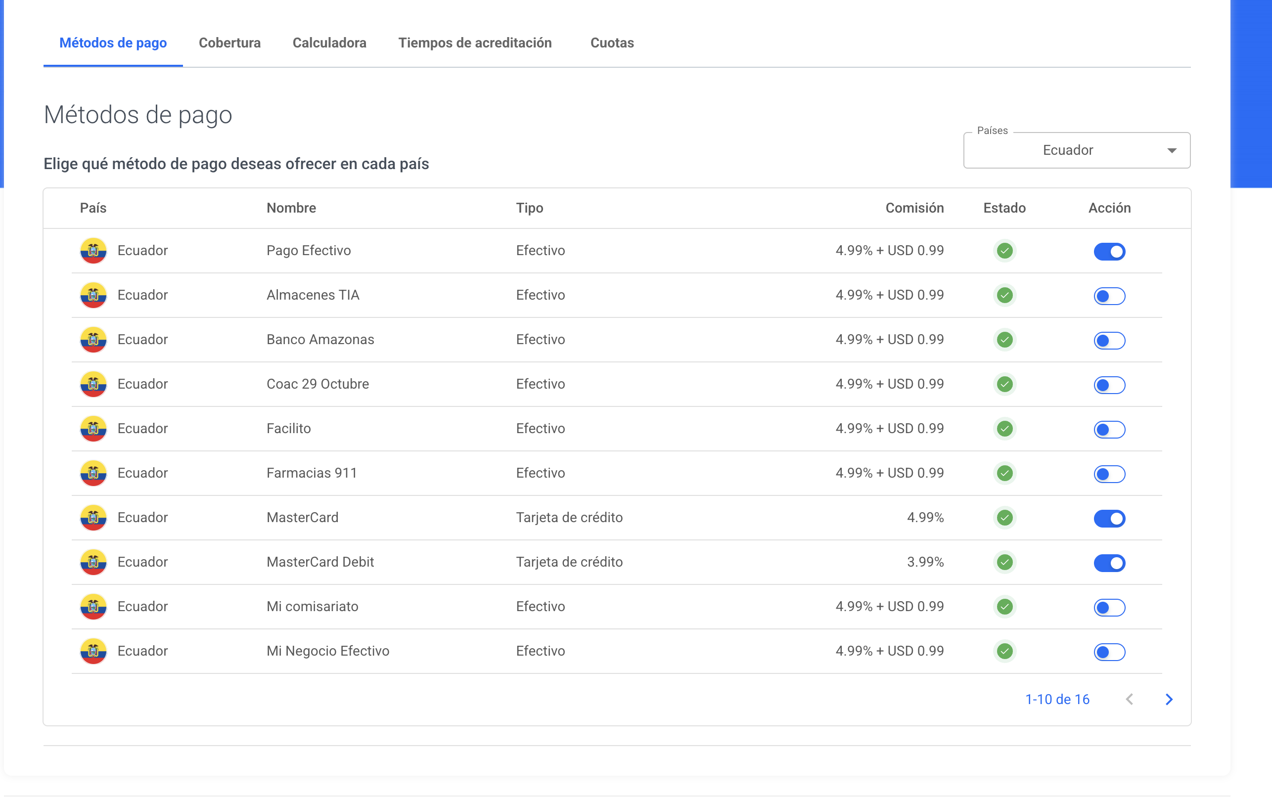Desactivar métodos alternativos y conservar tarjetas en dLocal Go